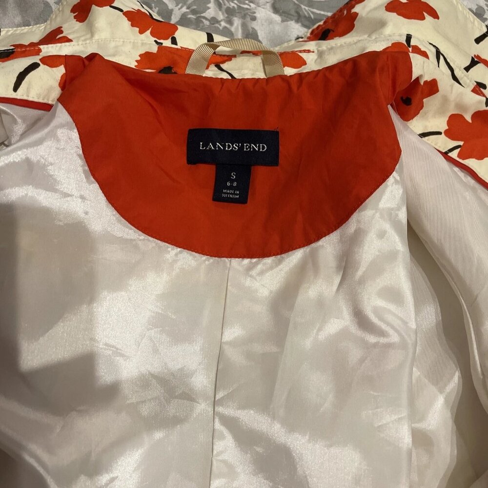 Lands End - Rain Coat Red Poppy Mac Size S 38” Shower Proof +Pack away Bag - Picture 6 of 11